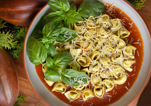Cappellacci de queijo da canastra com molho de tomates, manjericão e parmesão