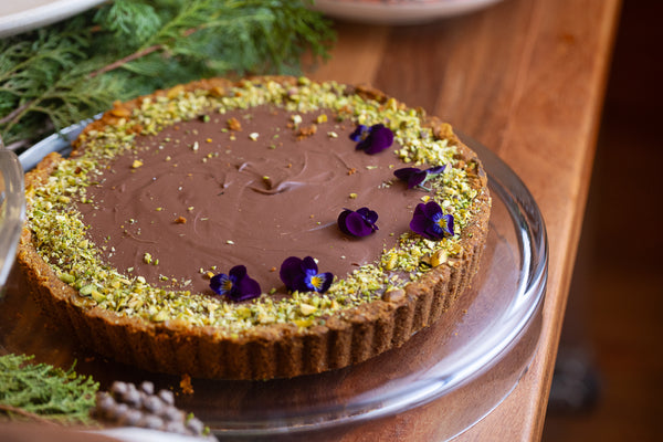 Crostata de pistache com chocolate amargo