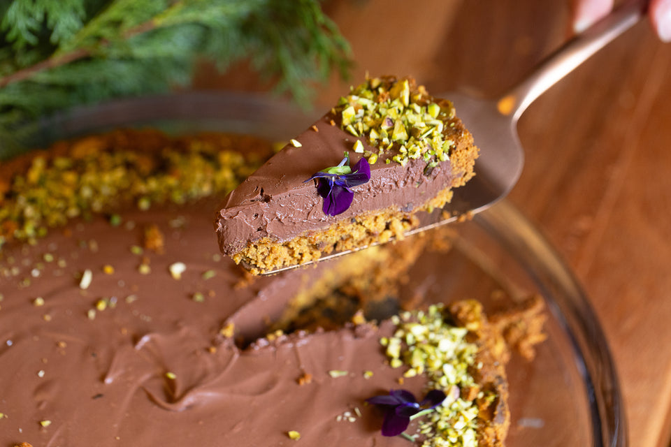 Crostata de pistache com chocolate amargo