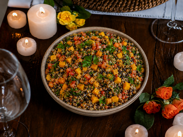 Salada de grãos com lentilha para casal