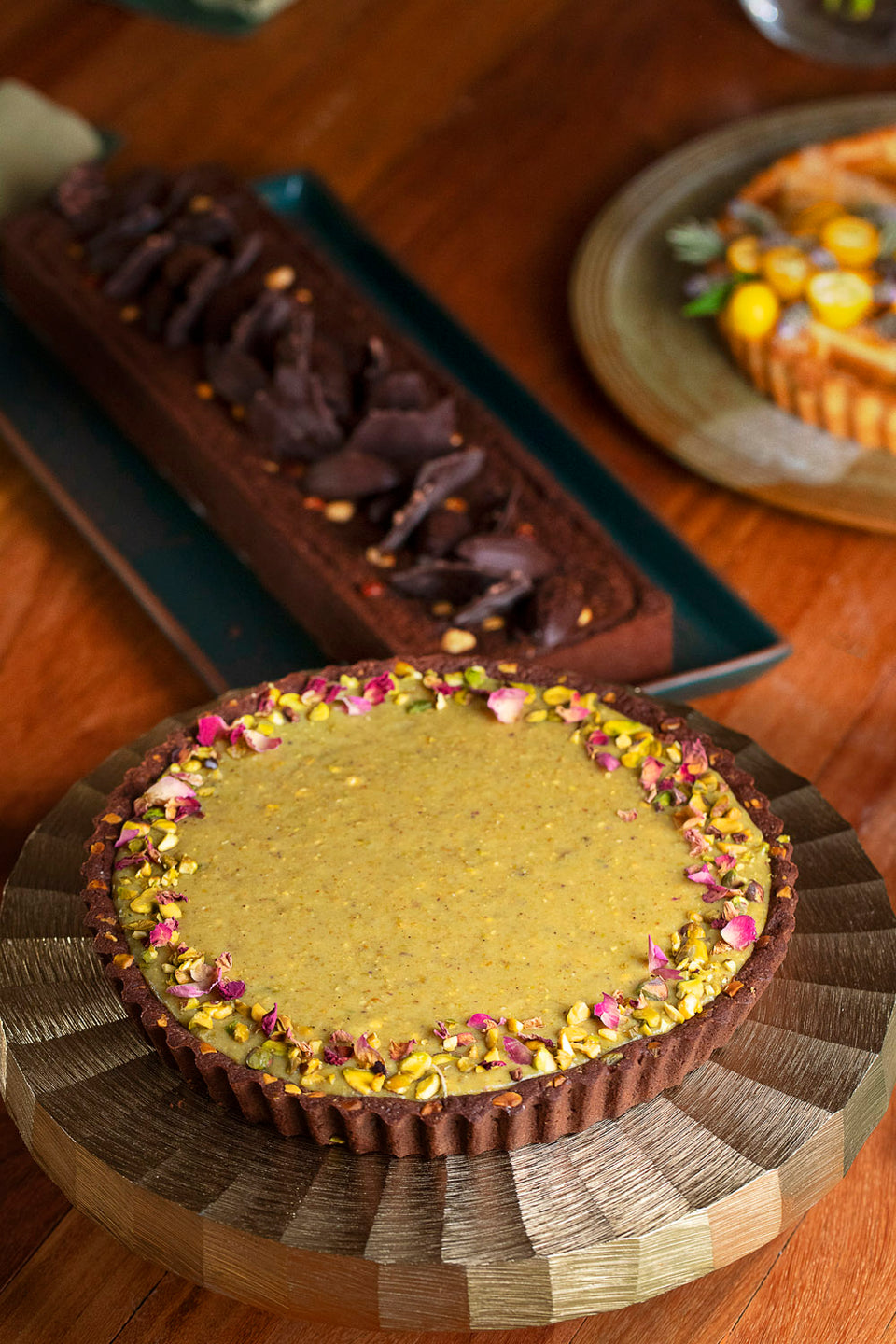 Crostata de pistache com chocolate branco