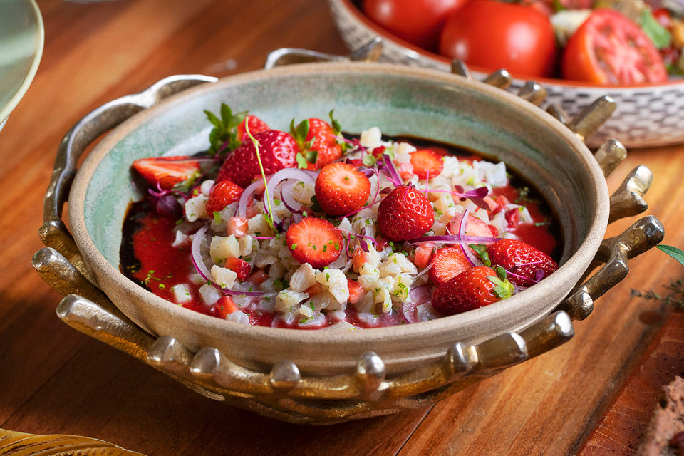 Ceviche de peixe branco e morango