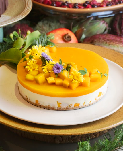 Bavaroise de frutas amarelas com coulis de pimenta