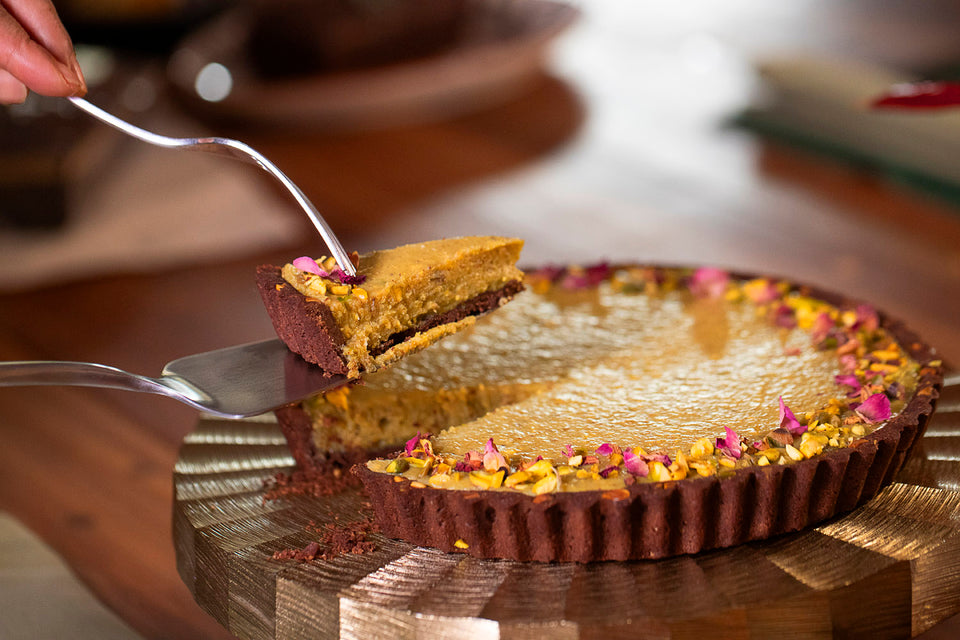 Crostata de pistache com chocolate branco