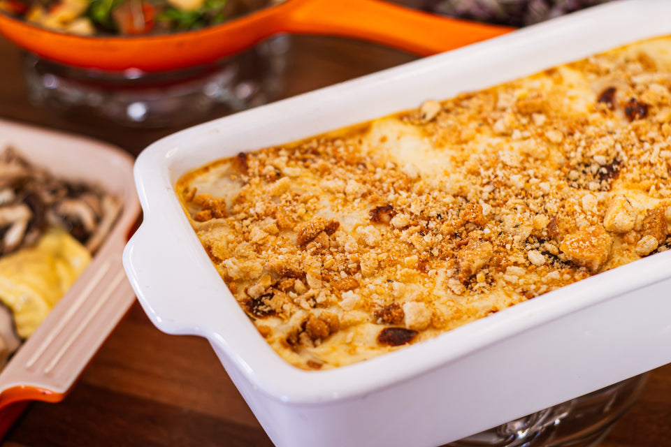 Bacalhau com creme e farofinha de focaccia