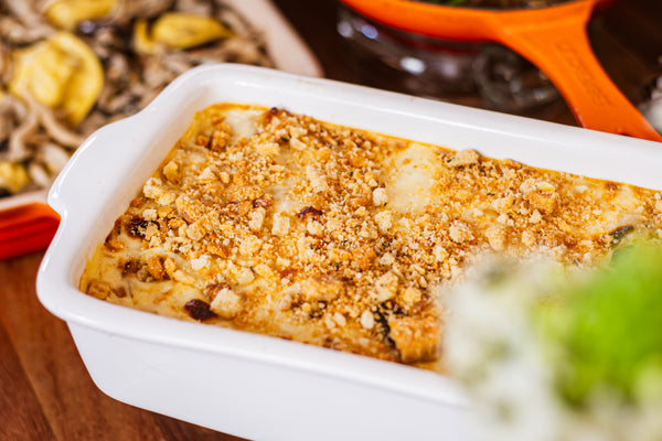 Bacalhau com creme e farofinha de focaccia