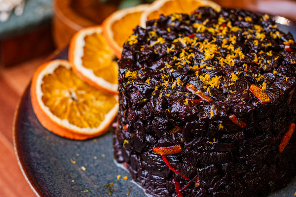 Caponata de beterraba com pele de laranja