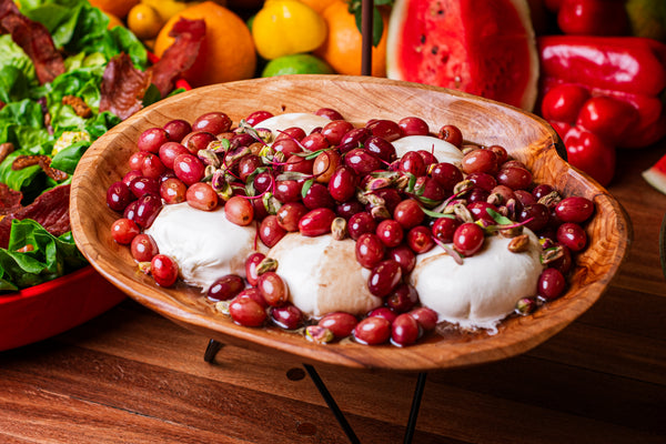 Burratas com uvas no balsamico e pistache