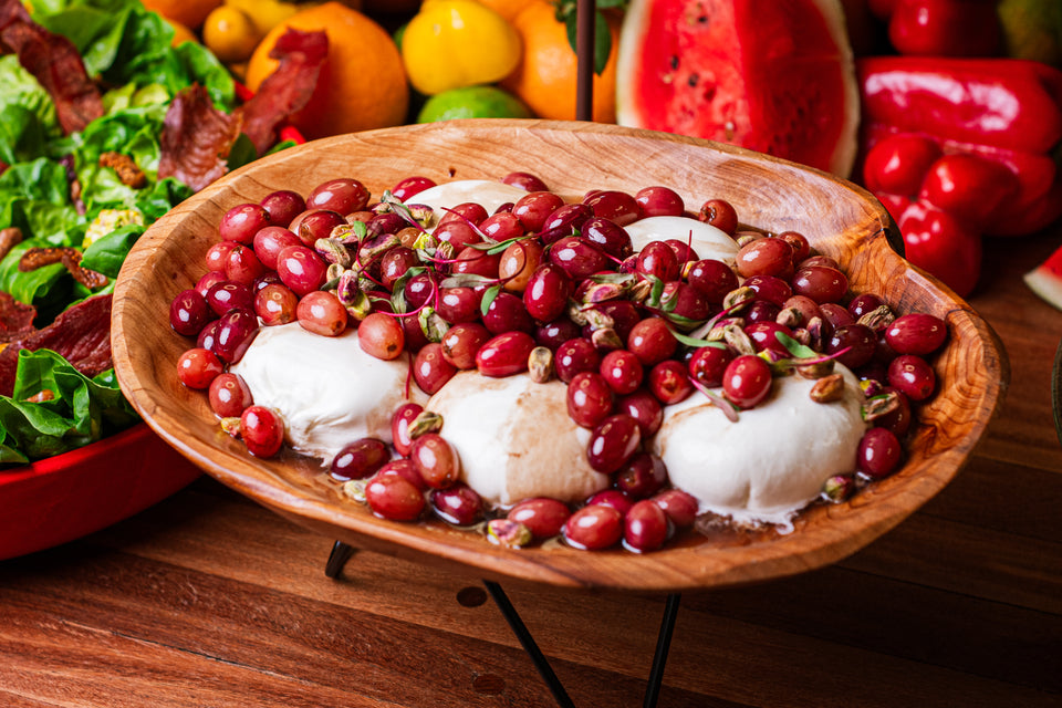 Burratas com uvas no balsamico e pistache