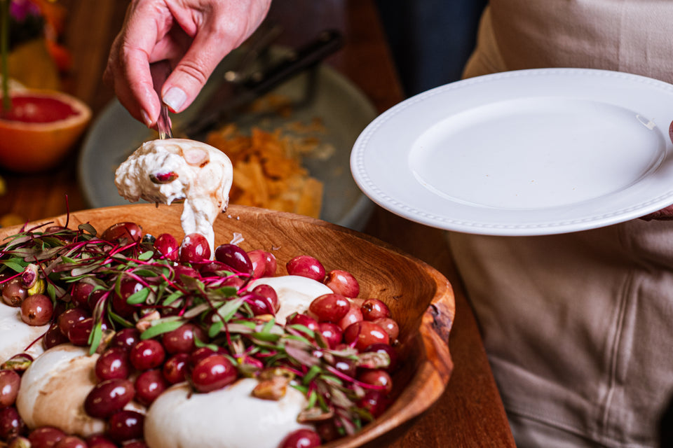 Burratas com uvas no balsamico e pistache