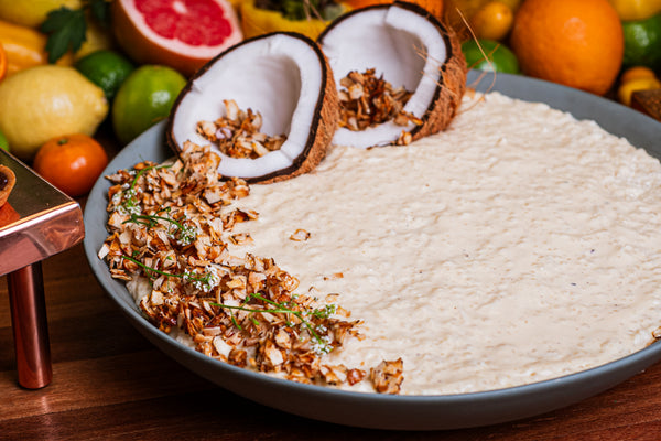 Cuscuz de tapioca com creme anglaise e coco caramelo