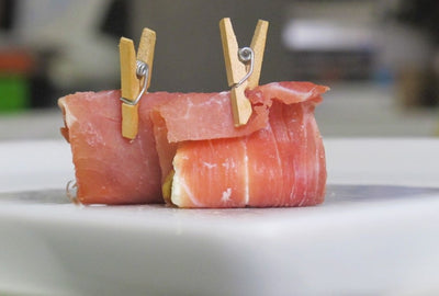 Rolinho de presunto parma, cream cheese e figo seco